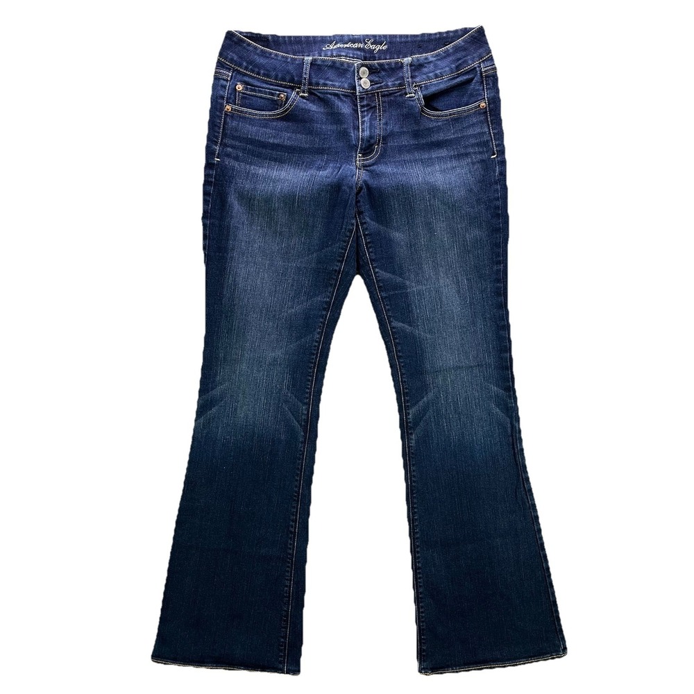 American Eagle Artist Jeans Womens 12 Long Blue Dark Bootcut Flare Stretch Denim